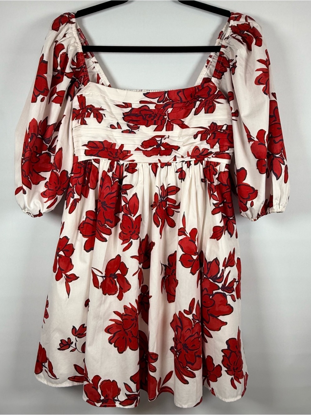 Abercrombie & Fitch Smocked Dress Red Floral Accents Pockets Cottagecore Size M - Picture 2 of 12